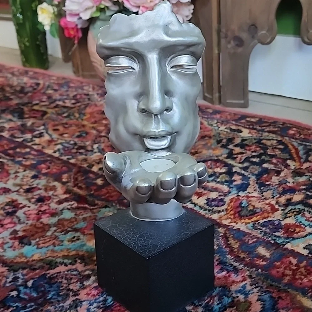 Silver Abstract Face Sculpture - Picture 2 of 10